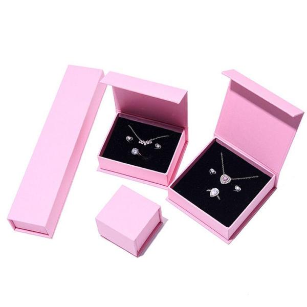 Luxury Rigid Paper Jewelry Boxes Black Cardboard Paper Necklace Packaging Box