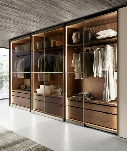 Guarda-roupa moderna personalizada de madeira de chapéu Guarda-roupa de quarto com portas de vidro
