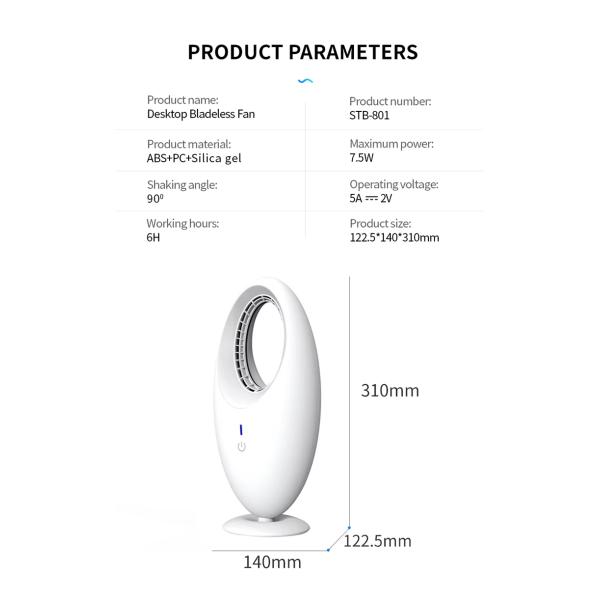 Portable Electric Desk Fan Rechargeable Mini USB Bladeless Table Fan ABS PC Tower Fan