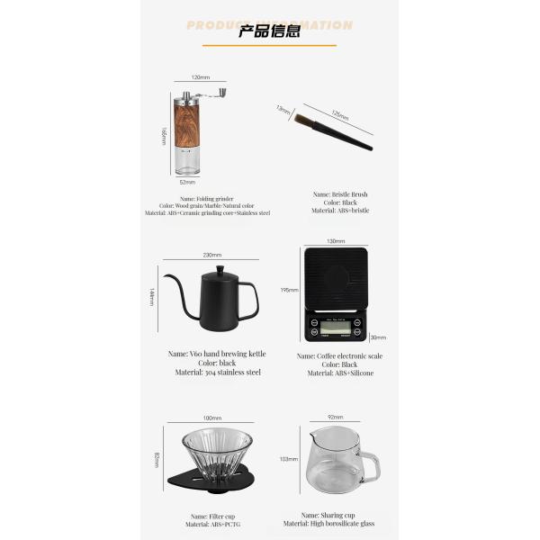 Stainless Steel Manual Drip Coffee Maker Set for Outdoor Includes Grinder and Waterproof Pot