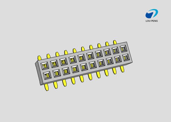 Female header, PCB Mount Receptacle, Vertical, Board-to-Board, 2X10 Position, 1.27mm Pitch, Shrouded, Gold Flash, SMD
