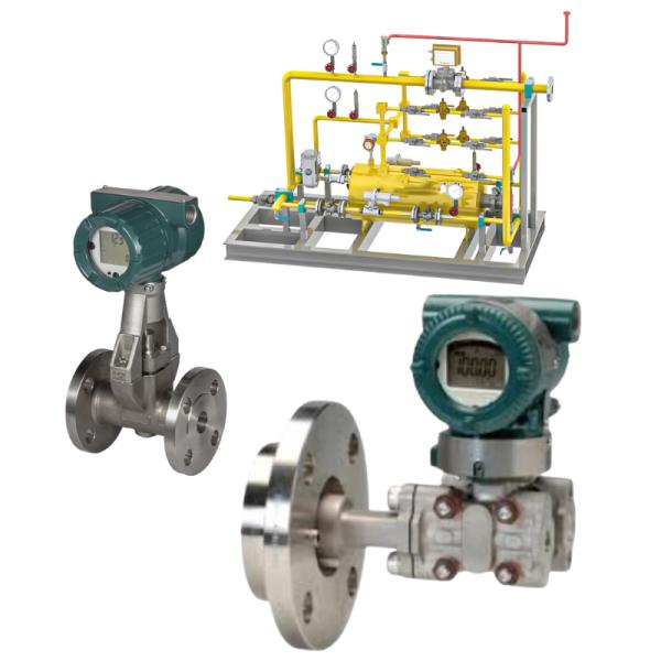 Système de commutation de vannes sur skid, équipé de débitmètres vortex Yokogawa série VY et de transmetteurs de pression Eja210e, Eja430e, Eja438e et Eja530e