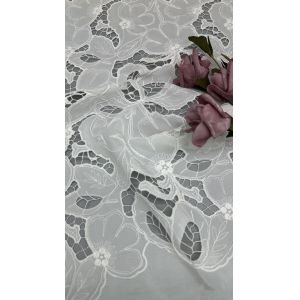 Vestido de boda de lujo hueco, de encaje blanco, de tela de encaje blanco.