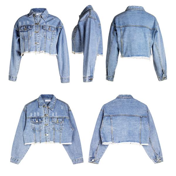 Логотип изготовителя фабрики OEM изготовленный на заказ огорчил подрезанное пальто джинсовой ткани мытья года сбора винограда куртки