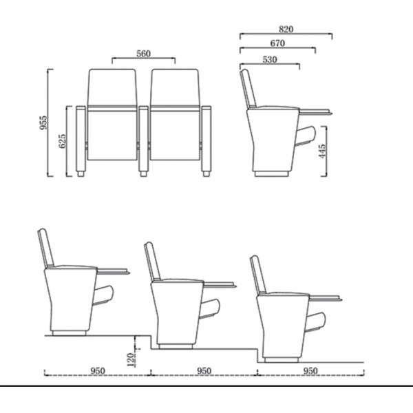 Fabric Cover Training Seats Lecture Hall Chairs With Table For University