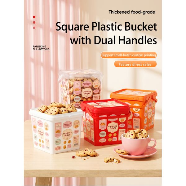 5L Plastic Square Bucket With Dual Handle and Lid Food Grade PP Container