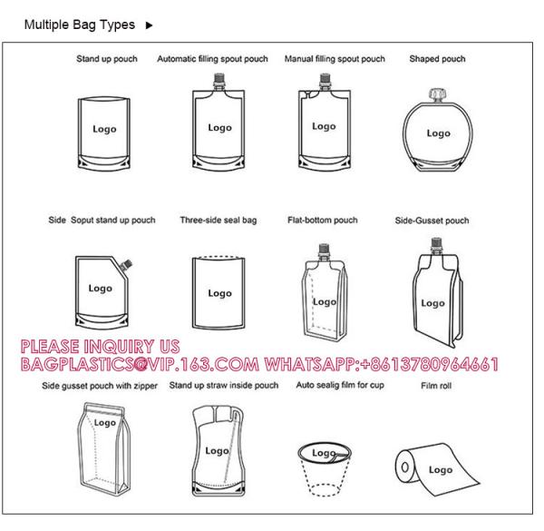 Custom Printed Logo Drink Spout Pouch Plastic Foldable Food Grade Stand Up Liquid Pouch With Handle