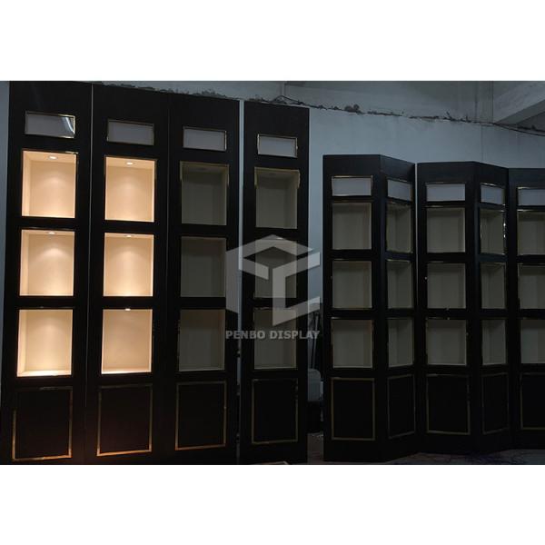 Tempered Glass Jewellery Shop Counter Display Cabinet Golden Color