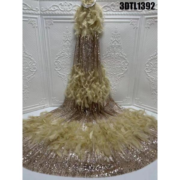 Supoo 3D feathers lace embroidery french lace with sequins wedding bridal dress african lace fabric