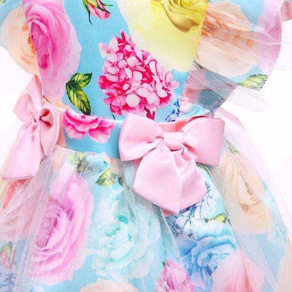 Girls Floral Print Summer Children'S Clothing Bow Dress