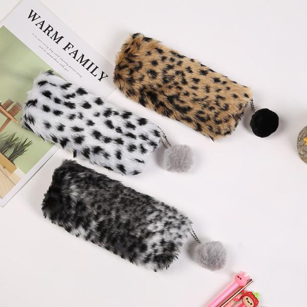Creative Leopard Print Plush Pencil Case Cute School Bag Stationery Pencilcase Girls School Supplies Student Storage Bag