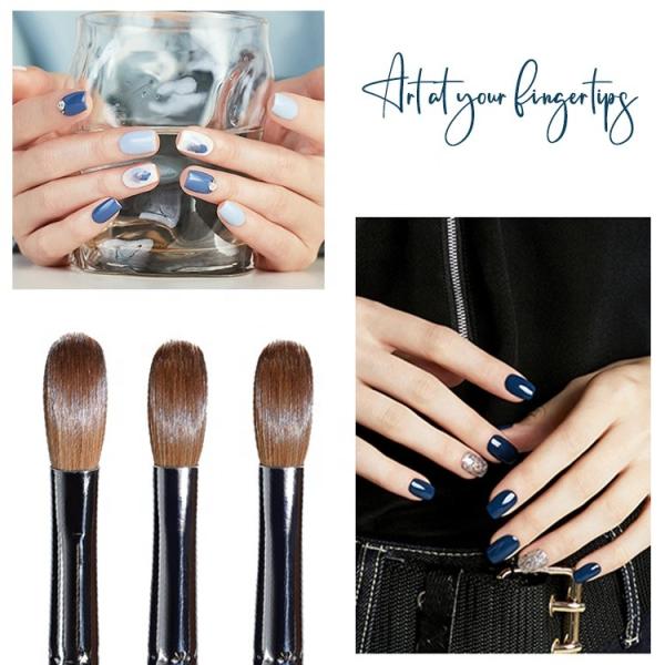 Acrylic Sable Marble Handle Nail Brush Petal Crimped Round Size 8 10 12 16 18 20