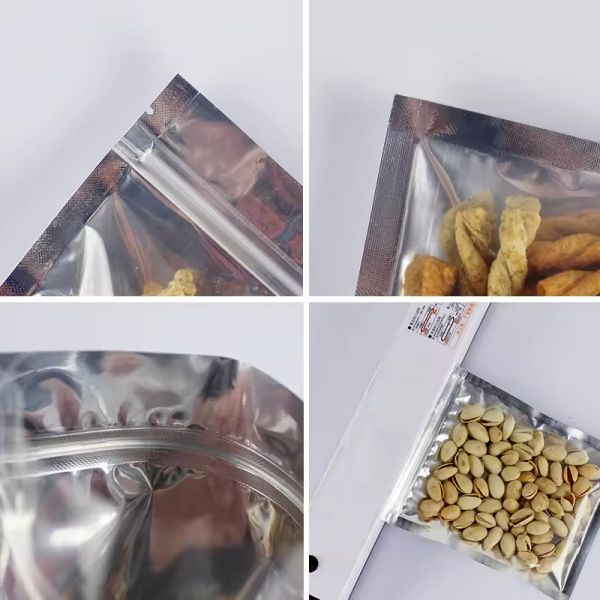 Silver Aluminum Foil Zip Lock Bag Clear Window Plastic Packaging Transparent Food Bag with Zipper