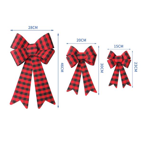 Large PVC Plastic Bow Christmas Wreath Bow for Xmas Decoration in Buffalo Plaid Check