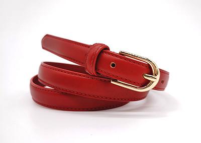 20mm Curved Womens Genuine Leather Belt With Stitching Pin Buckle
