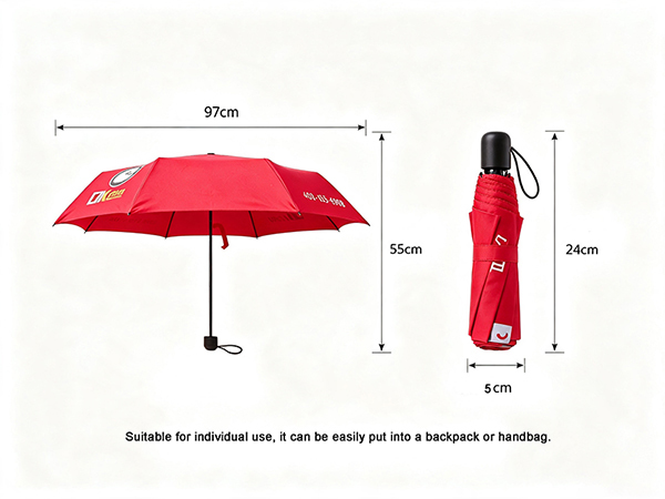 Manual Open and Close 3-Fold Umbrella with Steel Ribs and Shaft for 97cm Coverage
