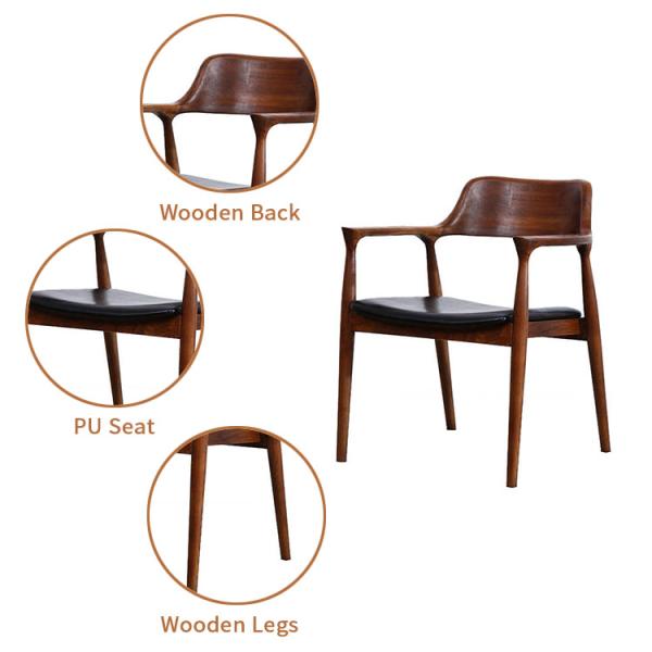 Solid Wood Nordic Classy Antique Restaurant Low Armchairs Woven Leather Dining Chairs for Sophisticated Dining Room