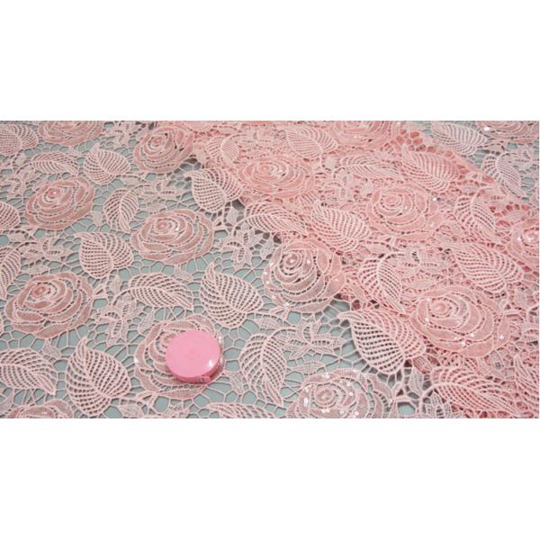 Chemical lace with Red/Pink /Orange Color + Embroidery Sequin Lace Fabric