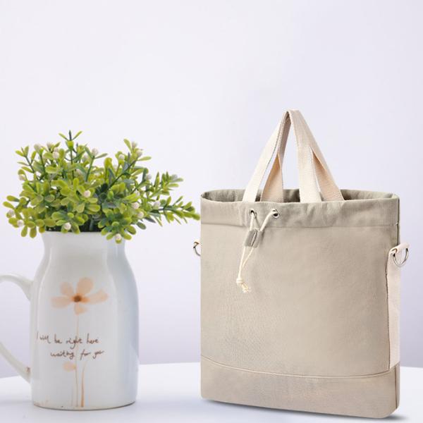 Crossbody Drawstring Bucket Bag Pouch Canvas Tote Bags Shoulder Buckle Strap 12X3X12