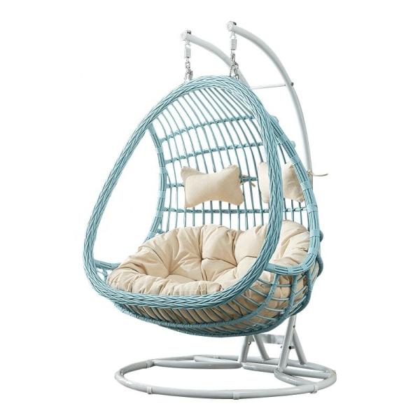 Rattan Furniture Garden Hanging Egg Swing Chair 2 Person With Q195 Carbon Steel Frame