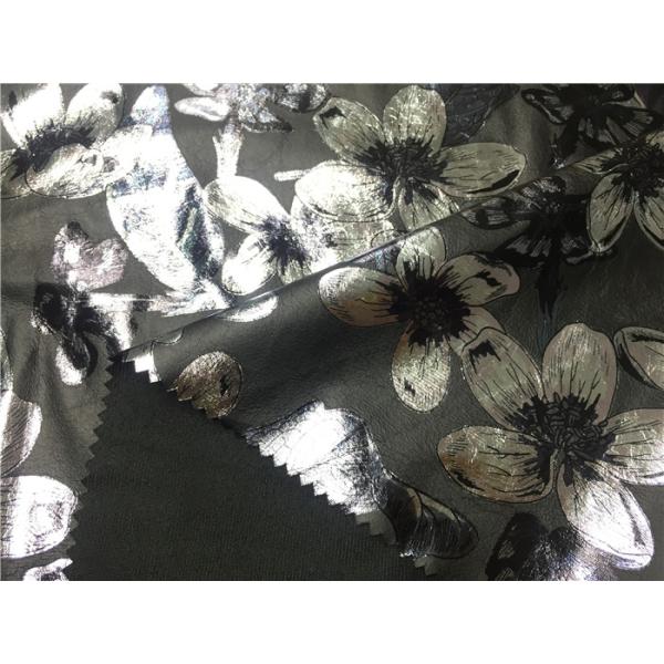 Full Lamination Garment Leather Fabric Printed Silver Flower 54