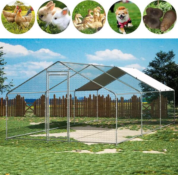 Chicken Cage 20x13 FT Walk in Coop for Poultry Dog Rabbit Hen Cage Pen Metal Door Chicken Coop