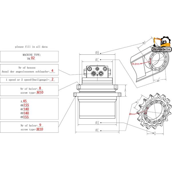 Аксессуары экскаватора Assy PHV-1B PC07 E18C ZX18 IHI10F2 мотора перемещения конечной передачи GM02 TM02