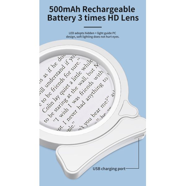 Multi-functional Hand-held Three-fold Double Mirror LED Acrylic Lens 17 White LEDs Magnifying Glass Scale for Reading Books