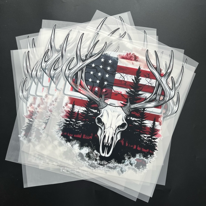 Patriotic Deer American Flag DTF Transfer - Custom Soft Plastic Heat Press Sticker for T Shirts - Ready to Press Cartoon Design