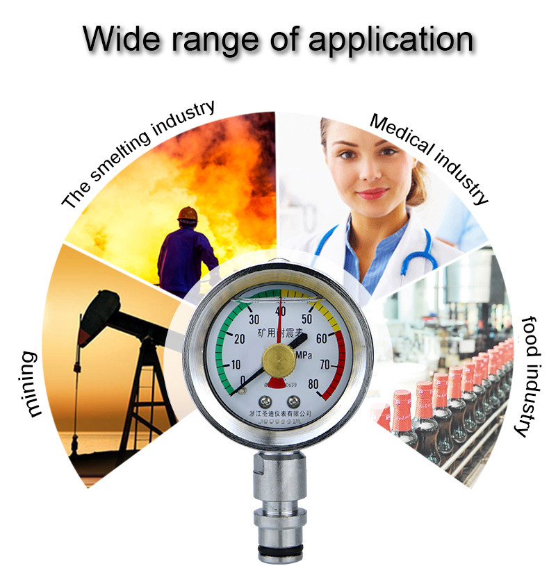 OEM Dual Memory Pointers Glycerin Pressure Gauge DN10 KJ10 Connected 60/80Mpa Manometer Pressure For Mining