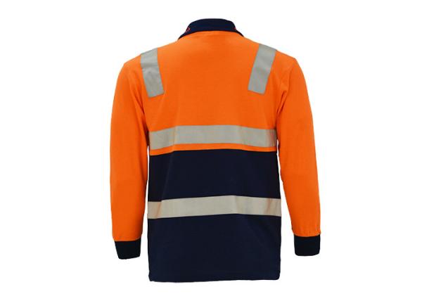 65% Polyester 35% Cotton Mens Work Polo Shirts / Long Sleeve Workwear Orange