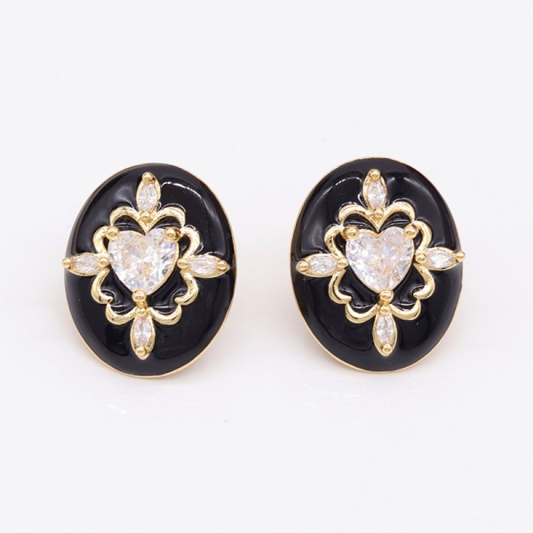 Lovely Trendy Earring Stud Earrings Female Silver Needle Black White Love Zirconia Rope Shape Wholesale for Women Girls