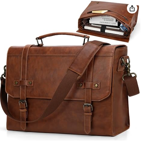RAINSMORE Mens Messenger Bag 17 Inch Waterproof Vintage Leather Laptop Briefcase Large Laptop Bag Satchel Bag Computer Shoulder Bag for Office Business Travel College