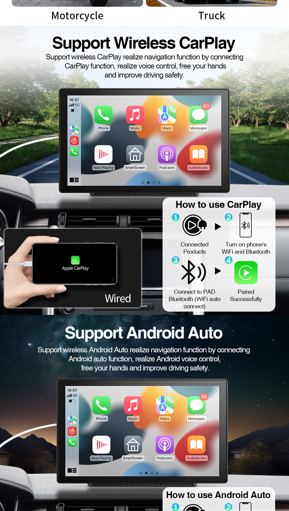 GRANDnavi Wifi BT портативное навигационное устройство универсальное 9 дюймовое Linux System CarPlay Android Auto Mirror Link