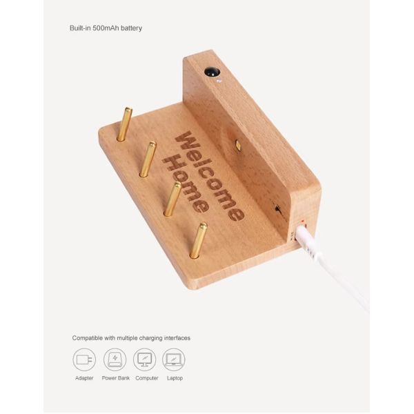 IP20 LED Indoor Wall Lamp Motion Sensor Light With Wooden Key Holder 3000K