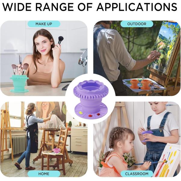 Paint Brush Cleaner - Foldable Silicone Paint Brush Cleaner Rinse Cup With Palette And 40 Brush Storage Holder For Classroom Studio Outdoor Painting