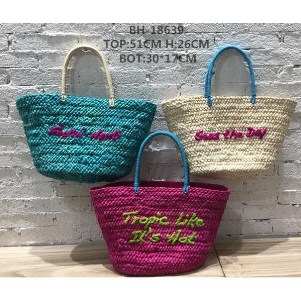 Two Straps Woven Straw Beach Bucket Bag for Large Capacity Vacation Leisure
