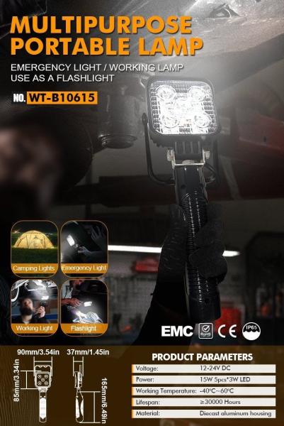 Customized Portable LED Flashlight 15W Camping LED Flashlight IP65