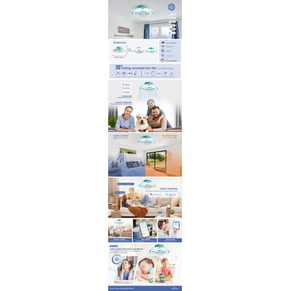 110-220V Home High Airflow Blue Ceiling Fan with OEM 1stshine LED and Blade Material