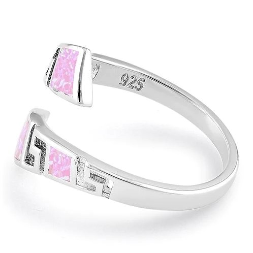 925  With Sterling Silver Greek  Unique Pattern Pink  Lab Fire Opal  Wedding Ring For Women