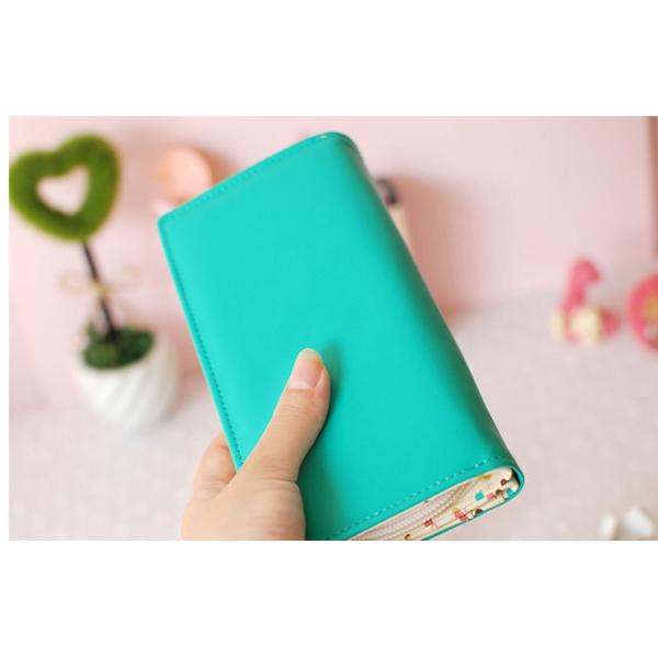 New Korean cute cat print bow candy-colored Japanese girls wave point zipper long wallet