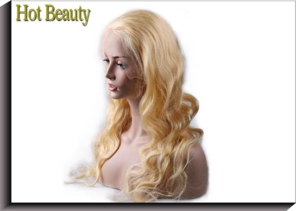 Blonde Human Hair Full Lace Wigs , Color 613# 18 inch Hair Extensions