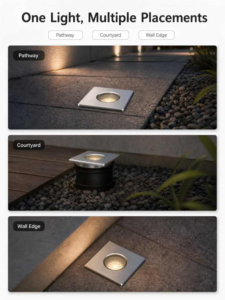 Square Trim Architectural Recessed LED Inground Lights IP68 3W for Pavers Hardscaping