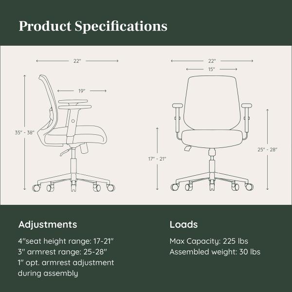 360 Swivel Mesh Computer Office Chair with Adjustable Lumbar Rest and Armrests 30 lbs
