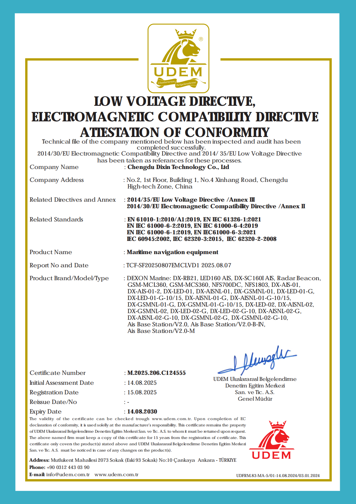 Chengdu Dixin Technology Co., Ltd. Certifications