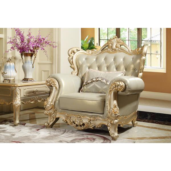 Brown Genuine leather 1+2+3seat Sofa in Classic carving Furniture Sliver color Joyful Ever