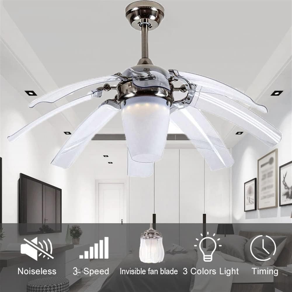 SENKAI Modern Retro Luxury Invisible ABS 8 Fan Blade Ceiling Fan With Light Iron Lamp Body LED Ceiling Light для спальни