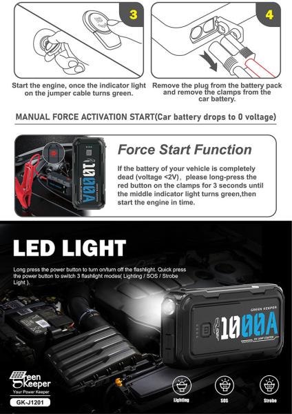 Emergência 10000mAh Bateria portátil para carregamento de carro de 12V e arranque rápido