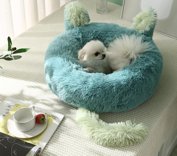 Cute Soft Plush Donut Pet Bed Cushion With Ear Tail