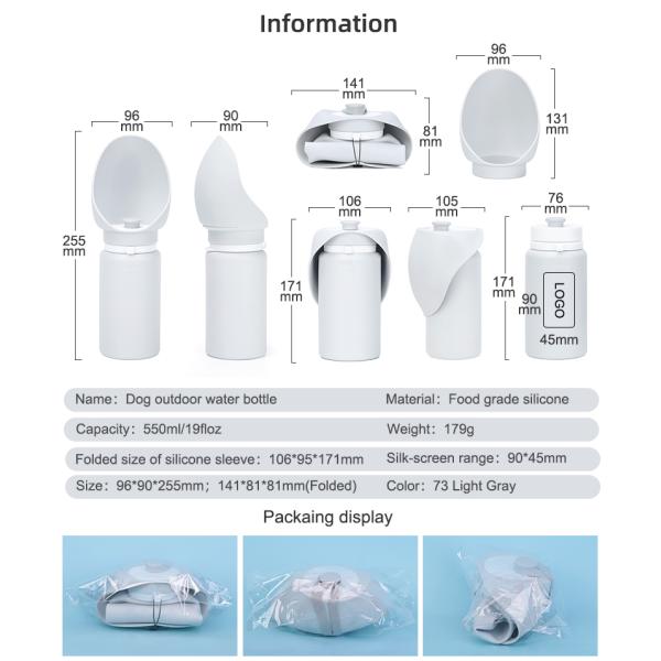 Dispensador de botellas de agua para perros para exteriores de 550 ml de 19 onzas, de color blanco, plegable, alimentador de agua para perros